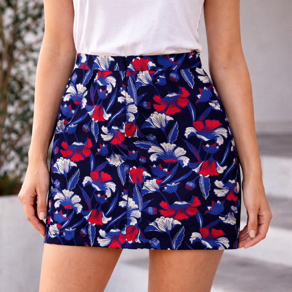 J.Crew Floral Mini Skirt Size 2 Blue Red White Print New With Tag NWT